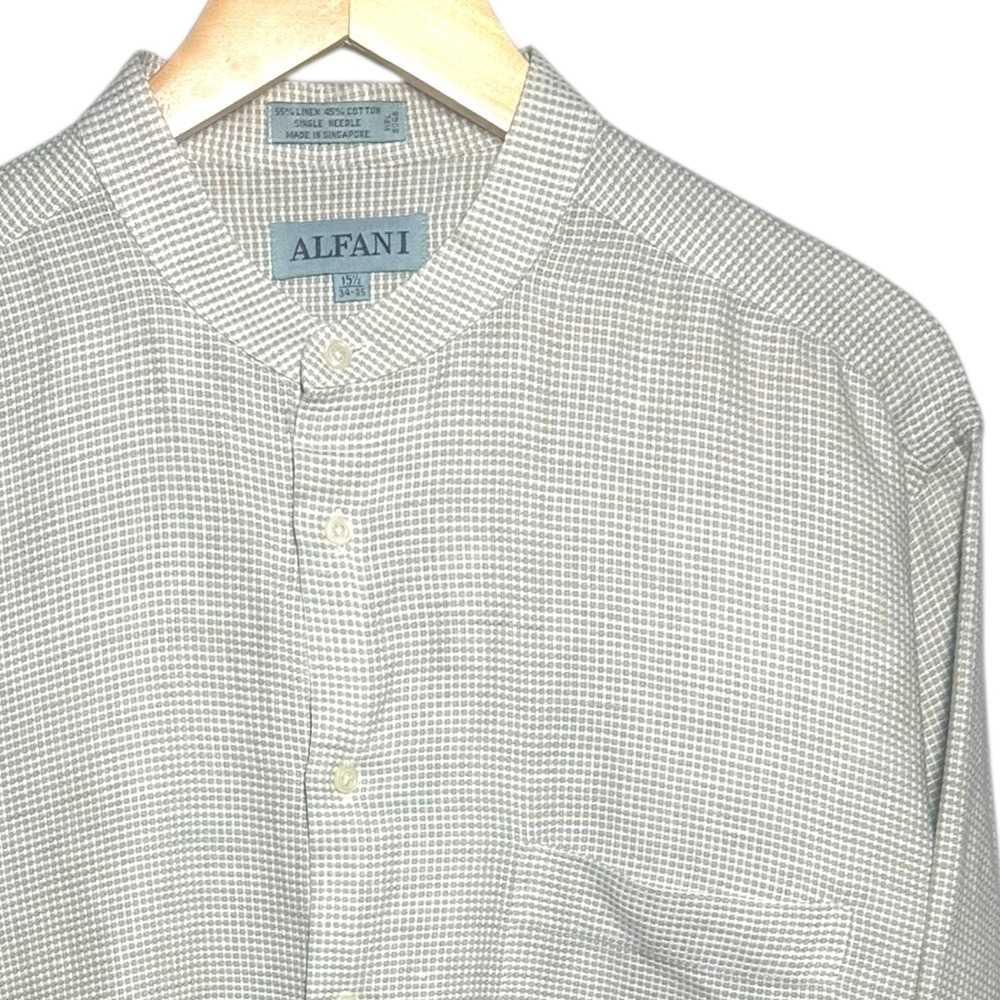 Alfani Men's Size Large Light Gray Linen Cotton Blend Collar Button Up Shirt